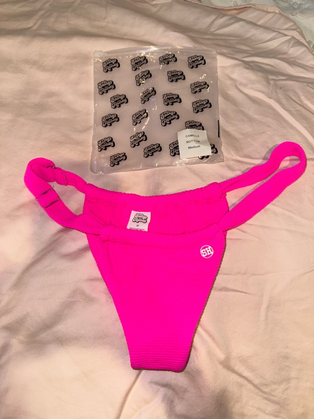 Salty Honey Camilla Bikini Bottom Hot Pink Ribbed Adjustable Size Medium NWT